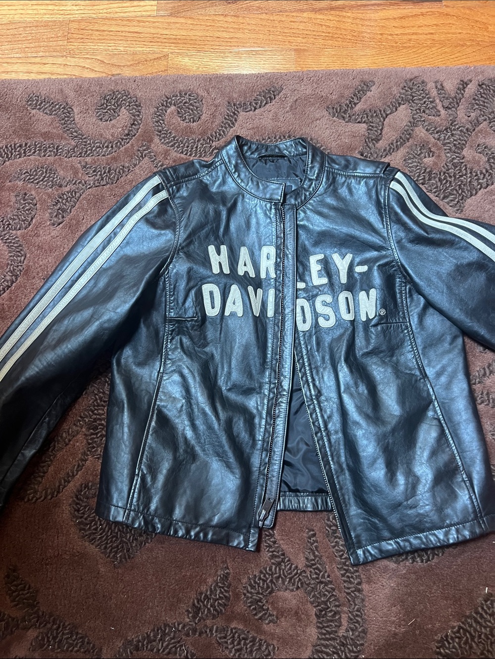 Harley-Davidson Black Leather Jacket with Subtle Orange Logo